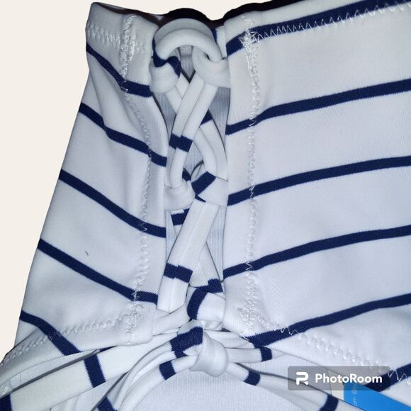 Cupshe Small Stripe Hipster Bikini Bottom-Lace Up Tie Detail-Lined-Navy-NEW - Picture 5 of 9